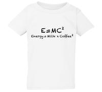 (Large / 4T / 3-4 YO) E=mc2 Energy Milk Coffee Funny Einstein White T-Shirt Tee Top Baby Kids Boy Girl