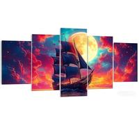 Large 5 Piece Boat Diamond Art Kits for Adults 150x90cm, 5D Square Drill Diamond Painting Moon, DIY Crystal Gem Pictures, Multi-Piece Rhinestone Embroidery Cross Stitch for Home Wall Decor W5-526