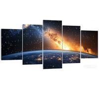 Large 5 Piece Universe Diamond Art Kits for Adults 100x60cm, 5D Diamond Painting Planet, DIY Stunning Crystal Gem Pictures, Multi-Piece Rhinestone Embroidery Cross Stitch for Home Wall Decor W5-556