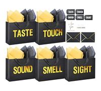 Large 5 Senses Gift Bags for Him with Labels, Envelopes and Cards,Gold Foil Five Senses Gift Bag for Her with Handles & Tissue Paper for Valentine's Day, Birthday, Wedding, Anniversary 12.6"X8.7"X4"