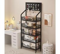 Large 5 Tier Snack Display Rack Organizer Holder for Store Kitchen, Floor-Standing Supermarket Retail Display Shelf with 15 Hooks Black White, Toys Drinks Cart Chip Bag Stand ( Color : 5 Tier Black ,