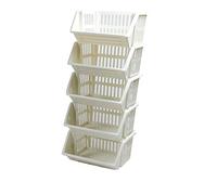 Large 5 Tier Stacking Baskets Storage Veg Rack Plastic Stackers, Black, Length 35.5 cm x Depth 30 cm x Height 17.5 cm (Cream)