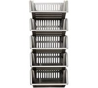 Large 5 Tier Stacking Baskets Storage Veg Rack Plastic Stackers, Black, Length 35.5 cm x Depth 30 cm x Height 17.5 cm (Grey)