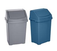 - Large 50L Dustbin Set - High-Grade Swing Top Bins 2 Colour - Silver & Midnight Navy | Multi-Purpose Plastic Trash Cans for Home, Garden, or Commercial Areas