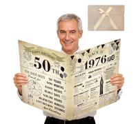 Large 50th Birthday Card for Men Women - Vintage Back in 1976 50th Birthday Greeting Card with Envelope Jumbo Guest Book Cheers to 50 Years Birthdays Gift for Women Men 50 Year Old Party Decorations