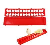 Large, 51x12cm Poly Flip-Top with 28 Holes, PP Pigeon Trough Feeder for Chicks, Quail & Poultry, Red
