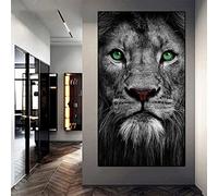 Large 5D DIY Full Round Drill Diamond Art Kits Black and White Lion Face Complete Diamond Painting Cross Stitch Crystal Diamond Embroidery Rhinestone Art Craft for Home Wall Decor (40x80cm/16x32in）