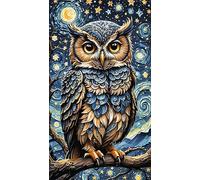 Large 5D Starry Night Owl Diamond Painting Kits for Adults,DIY Full Drill Abstract Bird Diamond Art Kit for Beginners,Round Crystal Rhinestones Embroidery Kit Home Wall Decor 7.87x15.8 inch