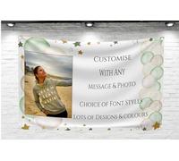 Large 5ft Personalised Banner Backdrop with Photo Any Occasion Happy Birthday Any Name Age 13th 18th 21st 30th 40th for men or women Baby Shower Hen Party Engagament (Sage Green & Gold, with PHOTO)