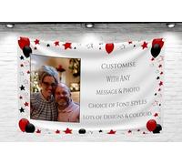 Large 5ft Personalised Photo Banner Backdrop Customised For Any Occasion Happy Birthday Party Decorations for Men Boys 16th 18th 21st 30th 40th 50th 60th Congratulations Name Age Red Black Outdoor