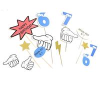 Large 6 7 cake toppers, Gen Z, Gen Alpha birthday food picks for party, Six Seven Meme 12 pack cake decorations - hands, brain rot - 14 pc