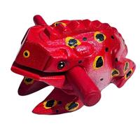 Large 6 Inch Thai Guiros Percussion Instruments Wooden Frog, Wooden Frog Musical Instrument Home Decor Handcrafted Decoration (6" Red Fancy Colors)