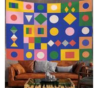 Large 60"X50" Soft Fabric Tapestry Wall Hanging, Cartoon Geometric Patchwork Tapestry Backdrop For Bedroom Aesthetic Blue Modern Color Blocks Circles Tapestries Wall Art For Living Room Yoga Decor