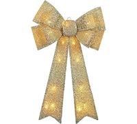 Large 60cm Outdoor Christmas Xmas LED Light Door Tree Topper Display - 20 Warm LED Display Home Indoor or Outdoor Decor - Decorative Ribbon Bow Wreaths (Gold)