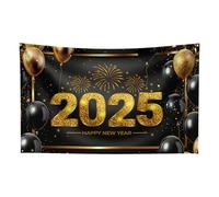 Large 60inch Black and Gold New Years Eve 2025 Backdrop NYE Decorations Happy New Year Banner Party Supplies Photo Background Wall hanging garland