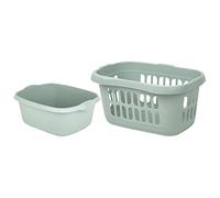 Large 60L Hipster Laundry Basket with Rectangular Washing Up Bowl | Dish washing, Kitchen Basin Sink Bowl | Washing Bedding Linen Storage Basket. (Silver Sage)