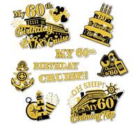 Large 60th Birthday Cruise Door Magnets Decorations, Black Gold Happy 60th Birthday Cruise Ship Door Decor Magnetic for 60th Men Women Anniversary Party Supplies Favors Refrigerator Fridge Car Kitchen