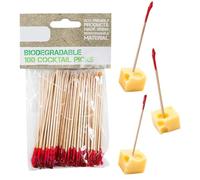 Large 6cm Round Cocktail Sticks Wooden Toothpicks in Storage Box Sturdy Safe Double Sided Picks for Dental Teeth Picking Party Buffet Canapé Appetisers Barbecue (100 Colourful Tipped Cocktail Sticks)