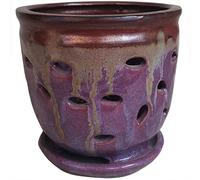 Large 6inch Puple Round Ceramic Orchid pots with Holes, Flower Pot with Saucer for Indoor Plants Home Decorative, Round Planter (Purple)