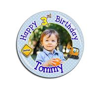 Large 75mm Personalised Boys Digger 1st 2nd 3rd 4th 5th 6th 7th Happy Birthday PHOTO Badge N44 *Select from 3 Backing choices - Pin Back/Magnet Back/Mirror Bac