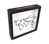 Large 8-Inch Black Adventure Archive Box with World Map Design - Wooden Keepsake Memory Box for Tickets, Travel Souvenirs, and Memories (20 x 20cm)