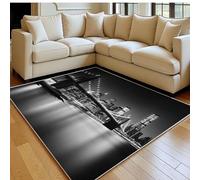 Large 80 x 120 cm Brooklyn Bridge Area Rug, Soft Non-Slip Washable Carpet night view Indoor Floor Rug for Living Room, Bedroom & Nursery