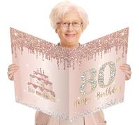 Large 80th Birthday Card With Envelope, Jumbo 80 Birthday Guest Book Greeting Cards for Women, Extra Big 80 Year Birthday Card Gifts Party Supplies，Pink Rose Gold Giant Happy 80 Birthday Card