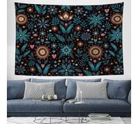 Large 90"X70" Soft Fabric Tapestry Wall Hanging, Ethnic Style Plant Aesthetics Tapestry Backdrop For Bedroom Aesthetic Blue-Green Bohemian Floral Print Tapestries Wall Art For Living Room Yoga Decor