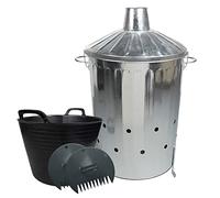 Large 90L Galvanised Incinerator Bin, Mini Shovel, 42L Flexi Tub and Plastic Leaf Grabber Set.