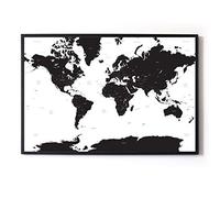 Large A1 White & Black Map of the World Travel Poster
