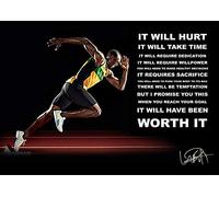 Large (A2 24inch x 16 inch) Usain Bolt It Will Hurt Inspirational Motivational Quote Sign Poster Print Picture