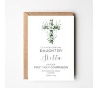 Large A4 Holy Communion Card Personalised A4 1st Communion Greeting Card Daughter Granddaughter Goddaughter Niece Son Grandson Godson Floral Cross #10
