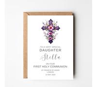 Large A4 Holy Communion Card Personalised A4 1st Communion Greeting Card Daughter Granddaughter Goddaughter Niece Son Grandson Godson Floral Cross #11