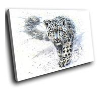 Large A806FF Framed Canvas Print - Modern Wall Art - HD Quality Picture - 100% Guaranteed - Blue Watercolour Snow Leopard - Living & Home Decor with Easy Hang Guide - 120cm x 80cm - WOYW