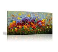 Large Abstract Artwork Painting Colorful Bloom Flower Poster Canvas Wall Art Painting for Living Room Bathroom Home Decorative Pictures Ready to Hang 80 x 40 cm (31 x 16 inch)