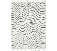 Large Abstract Cream & Black Rug with Fringed Edging - 290 x 200 cm - Ripple - Ariana