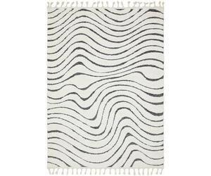 Large Abstract Cream & Black Rug with Fringed Edging - 290 x 200 cm - Ripple - Ariana