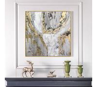 Large Abstract Golden Grey Oil Paintings On Canvas Modern Frameless Gold Foil Wall Art for Living Room Bedroom Home Decorations 80X80Cm
