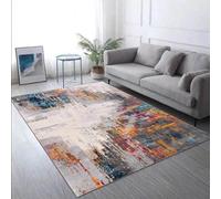 Large Abstract Multicolored Rug 200 x 290 cm | Contemporary Grey Beige Dark Blue ge & Fuchsia Area Rug for Living Room & Bedroom Floor Protection