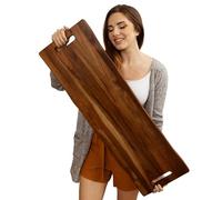 Large Acacia Serving Board with Handles, 36 x 12 Inch Rectangular Charcuterie Platter, Natural Wood Server for Meat, Cheese Board, and Party Appetizers, Extra Long 3ft
