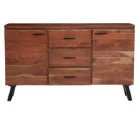 Large Acacia Sideboard, Solid Acacia Wood 2-Door, 3-Drawer Buffet Cabinet, Black Iron Legs & Hardware Interiors by Premier Natural One Size