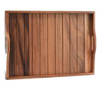 Large Acacia Wooden Serving Tray with Handles 50.5 x 35.3 cm Decorative Coffee Table Ottoman Tray for Living Room Extra Large for Dinner Food Bar Breakfast in Bed (Natural)
