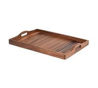 Large Acacia Wooden Serving Tray with Handles 50.5 x 35.3 cm Decorative Coffee Table Ottoman Tray for Living Room Extra Large for Dinner Food Bar Breakfast in Bed (Color Light Brown)