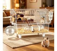 Large Acrylic Hamster Cage, Dwarf Hamster Cage, 2-Layer Design with all accessories, Top Open Mouse Cage for Pet Mice, Clear View Mushroom House Style Large Hamster Habitat for Dwarf Hamster, Gerbils