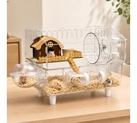 Large Acrylic Hamster Cage, Dwarf Hamster Cage, 2-Layer Design with all accessories, Top Open Mouse Cage for Pet Mice, Clear View Mushroom House Style Large Hamster Habitat for Dwarf Hamster, Gerbils