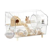 Large Acrylic Hamster Cage | Habitat for Small Animals Luxury Transparent Double Layer 45 x 30 x 33 cm Modular Fence with Running Wheel Water Bottle Bag