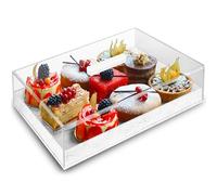 Large Acrylic Rectangular Cake Tray - Multifunctional Rectangle Cake Stand with Cover Lid - Pastry Serving Dessert Holder Tray for Party Home Kitchen Gift2 (White)