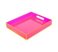 Large Acrylic Serving Tray, Decorative Ottoman Coffee Table Tray with Handles, Decoration, Food, Tea, Fruit, Dinner, Snack, Appetizers, Lunch, Dessert, 43.2 x 33333 cm, Neon Pink