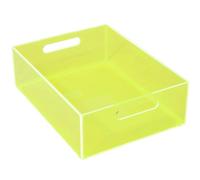 Large Acrylic Storage Bin Pantry Storage Container for Organizing with Handles Kitchen Organizer Bin for Organization of Fridge Cabinet Cupboard, Heavy Duty, 15.4 x 11.4 x 5.5 Inch, Neon Green