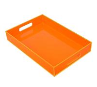 Large Acrylic Tray Ottoman Coffee Table Tray with Handles 17x13'' Decorative Serving Platter for Food Tea Dinner Snack Eating Bar Party, Neon Orange